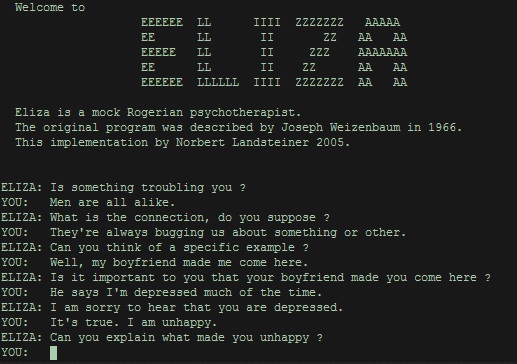 ELIZA — das erste natürlichsprachliche Programm, entwickelt 1966 von Joseph Weizenbaum am MIT